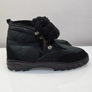 Vintage 90s EMU Ridge Sheepskin Boots Women 10 Black Suede Shearling Hiking Warm
